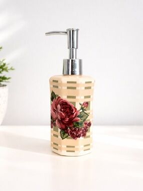 Vintage Floral/Striped Pump Soap Dispenser